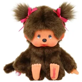 BANDAI Peluche Monchhichi l'Original Fille - Singe Marron 20 cm - Doudou et Déco Adorable Enfant