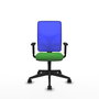 PIQUERAS Y CRESPO Chaise Motilla Synchro Vert Maille Bleu, Base pyramidale noire, Accoudoir 1D