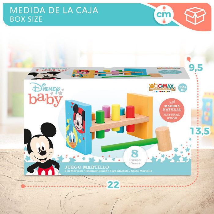 WOOMAX - Marteau - Baby Disney - Jeu de construction en bois - 8 pièces - 22 cm - Dès 12 mois WOOMAX - Marteau - Baby Disney - Jeu de construction en bois - 8 pièces - 22 cm - Dès 12 mois