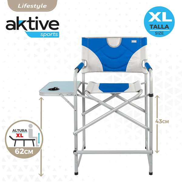 Color Baby - Silla plegable XL de director - Chaise pliante directrice en acier XL avec poche et table auxiliaire - Dimensions 58x57x103 cm