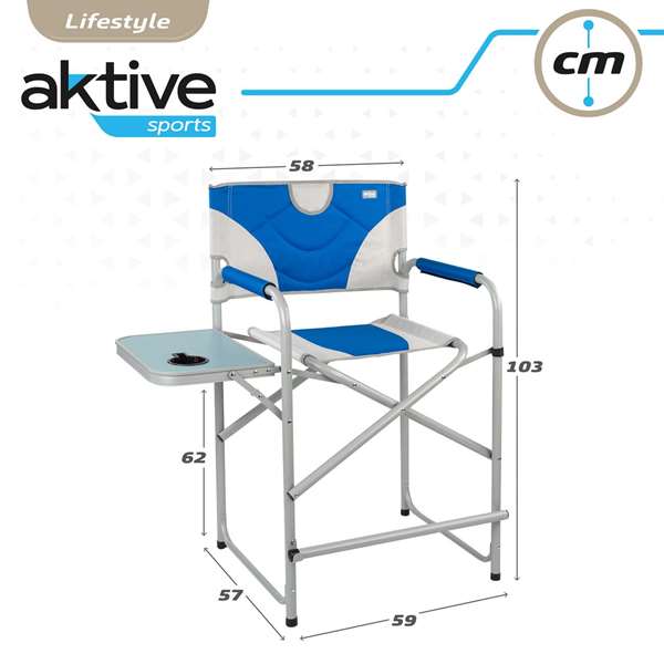 Color Baby - Silla plegable XL de director - Chaise pliante directrice en acier XL avec poche et table auxiliaire - Dimensions 58x57x103 cm