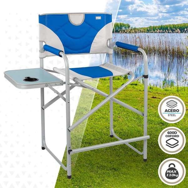 Color Baby - Silla plegable XL de director - Chaise pliante directrice en acier XL avec poche et table auxiliaire - Dimensions 58x57x103 cm