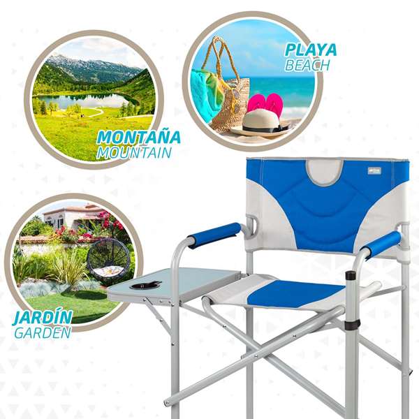 Color Baby - Silla plegable XL de director - Chaise pliante directrice en acier XL avec poche et table auxiliaire - Dimensions 58x57x103 cm