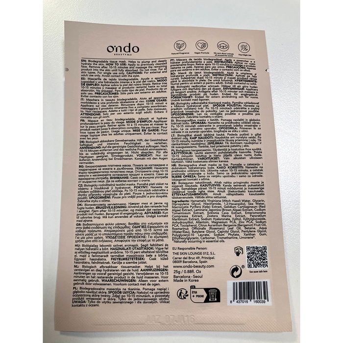 Ondo Beauty 36.5 Masque Booster d'Hydratation à l'Acide Hyaluronique et aux Algues 25 ml