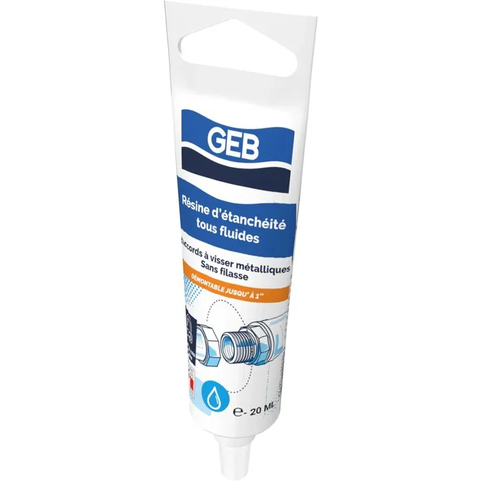 GEB - Résine d'étanchéité tout fluide pour raccords métalliques - Compatible eau potable - Tube de 20 ml