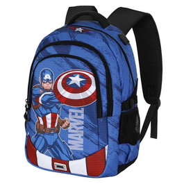 Karactermania Mochila Capitán América Run Plus FAN - Sac à dos 44x34x21 cm avec port USB, compartiments multiples et dos aéré
