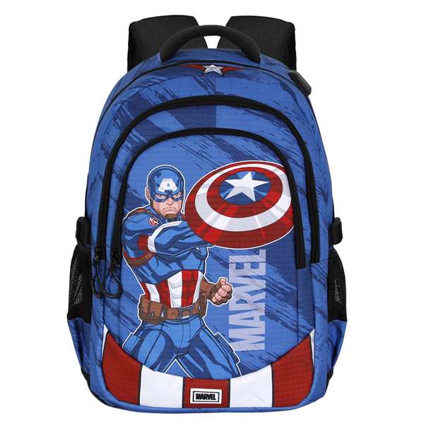 Karactermania Mochila Capitán América Run Plus FAN - Sac à dos 44x34x21 cm avec port USB, compartiments multiples et dos aéré