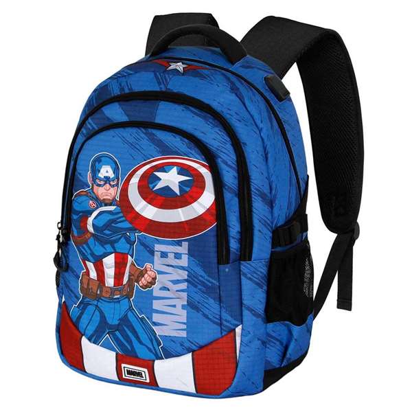 Karactermania Mochila Capitán América Run Plus FAN - Sac à dos 44x34x21 cm avec port USB, compartiments multiples et dos aéré