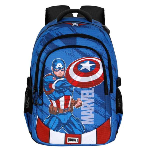 Karactermania Mochila Capitán América Run Plus FAN - Sac à dos 44x34x21 cm avec port USB, compartiments multiples et dos aéré
