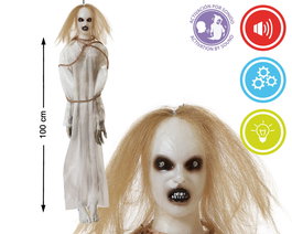Décorateur Fantôme Suspendu 100 cm avec Lumière, Son et Mouvement pour Halloween - Décoration Effrayante avec Effets
