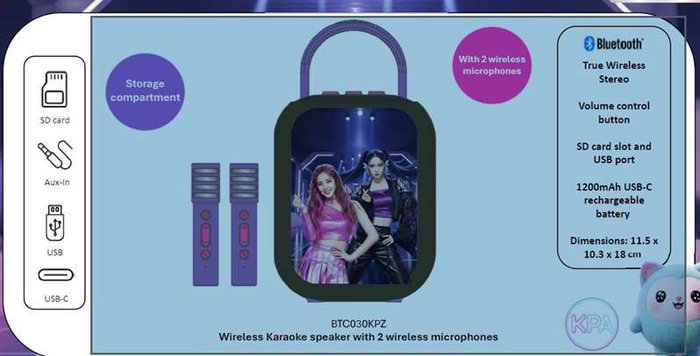 Lexibook Haut-parleur Karaoké Bluetooth avec 2 microphones sans fil K-Pop Academy