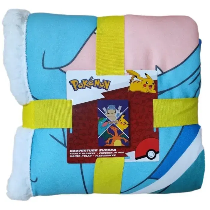 Pokemon - Couverture Sherpa évolutions Pokemon Let's Go, plaid polaire imitation laine 100x150 cm avec design officiel, pour canapé, lit ou voyage