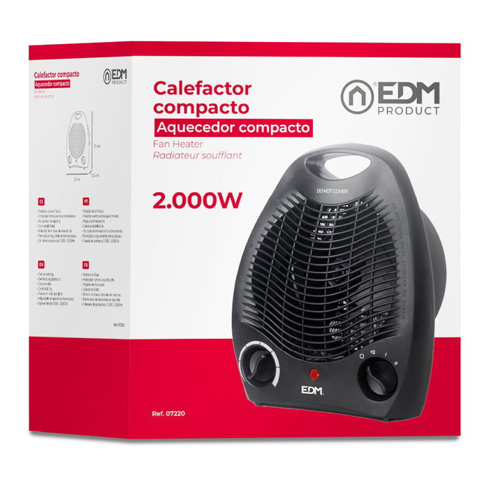 Edm Radiateur soufflant compact 1000-2000 W noir 21 x 12,5 x 27 cm avec protection surchauffe