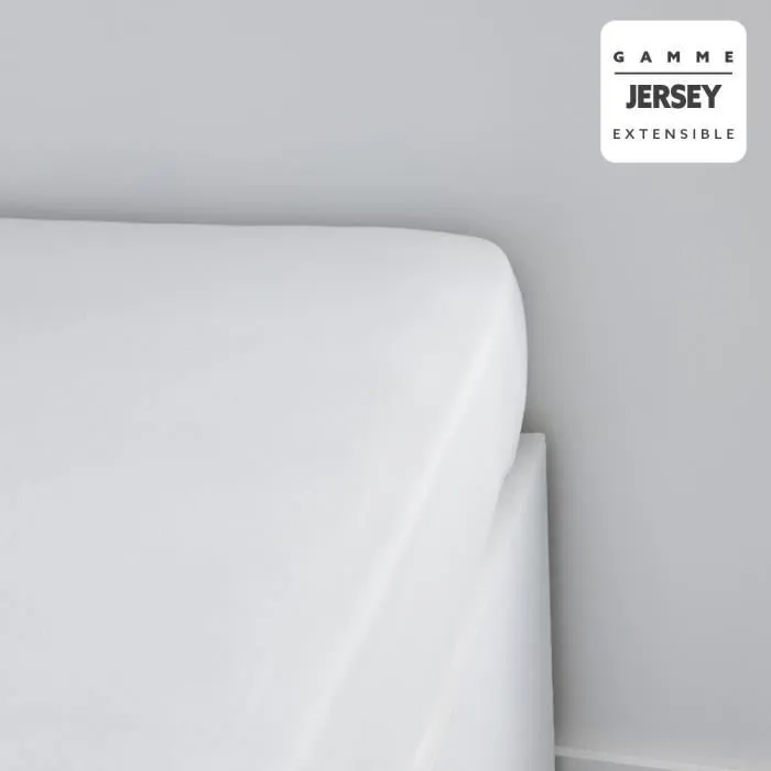 Today Essential - Drap housse 160 x 200+25 cm 1 personne - 100% Coton jersey - Couleur Craie