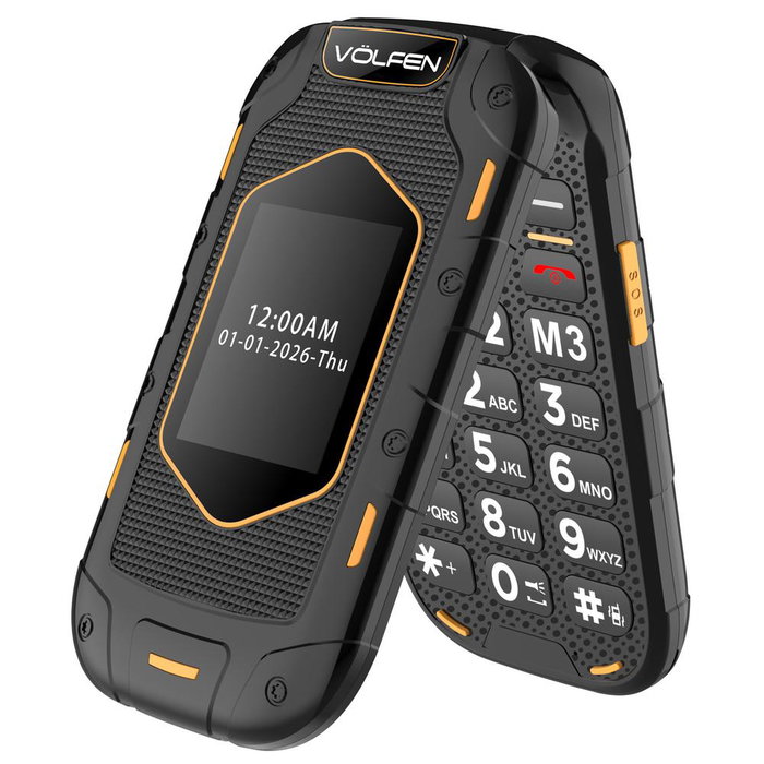 Volfen Ranger Téléphone Mobile Type Clapet Robuste Double Écran Noir Jaune avec Base de Charge