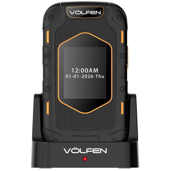 Volfen Ranger Téléphone Mobile Type Clapet Robuste Double Écran Noir Jaune avec Base de Charge