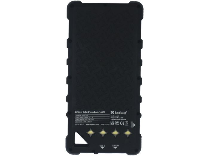 Sandberg Powerbank Portable Solaire Exterieur 16000 mAh - Chargeur USB avec Panneau Solaire, Étanche IP67, 2 Ports Sandberg Powerbank Portable Solaire Exterieur 16000 mAh - Chargeur USB avec Panneau Solaire, Étanche IP67, 2 Ports