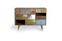 GINER Y COLOMER Commode en bois de manguier avec 5 tiroirs et 2 niches - 80x110x40 cm - Buffet de rangement naturel avec finition texturée