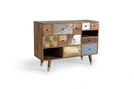 GINER Y COLOMER Commode en bois de manguier avec 5 tiroirs et 2 niches - 80x110x40 cm - Buffet de rangement naturel avec finition texturée
