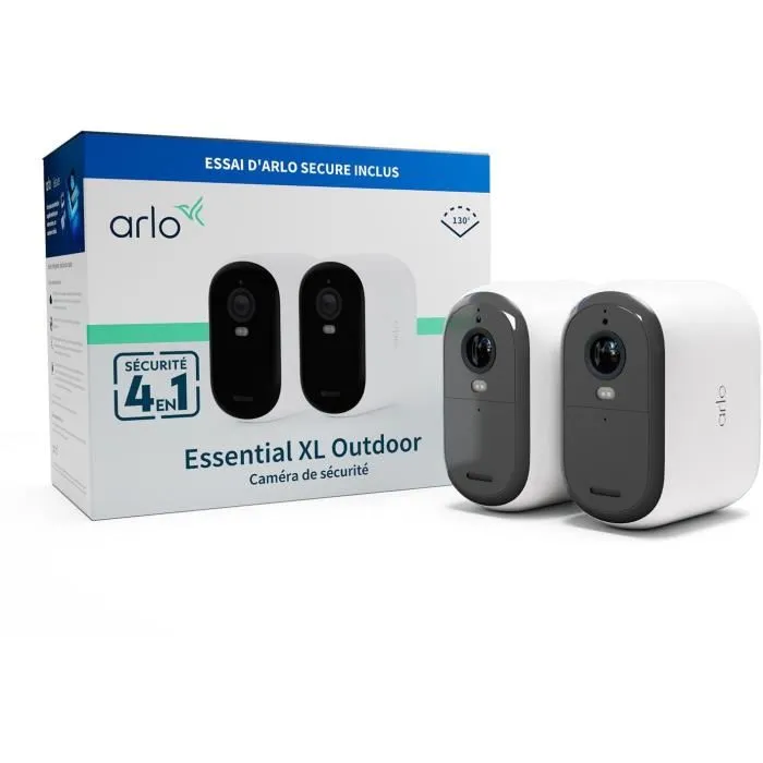 Arlo Essential 2 FHD XL - Pack de 2 caméras de sécurité extérieures sans fil avec batterie et vision nocturne