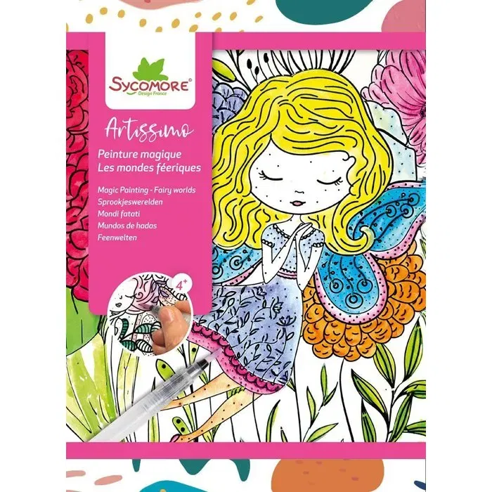 Sycomore - Jeu de Peinture Magique à l'Eau Artissimo Les Mondes Féériques - 5 Tableaux à Révéler - Activité Créative pour Enfants Dès 4 Ans