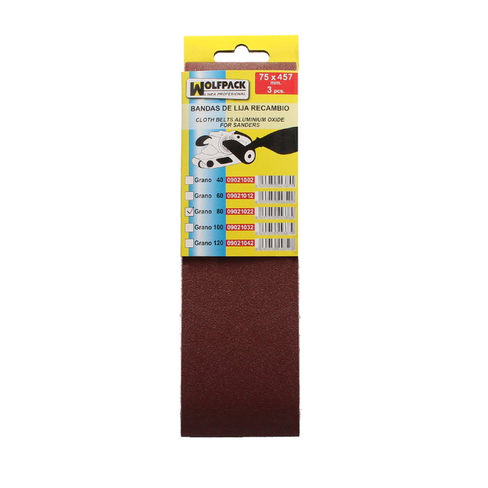 Wolfpack Linea Profesional Bande Abrasive 75x457mm Grain 80 (Lot de 3)
