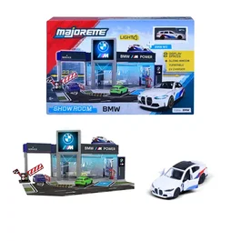 Majorette - Playset BMW Diorama avec Vitrine Showroom, Zone de Réparation et 1 Véhicule Inclus - Jouet Licencié pour Enfants dès 3 Ans