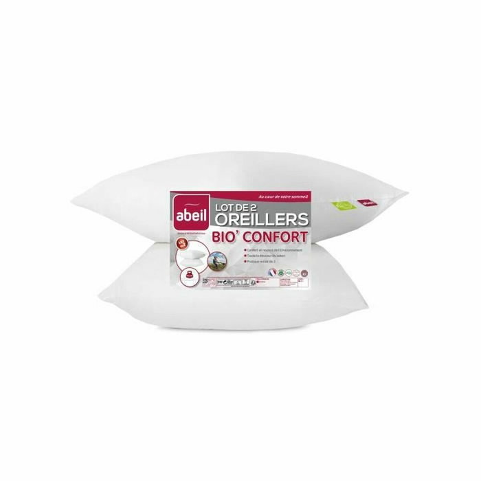 Abeil Lot de 2 Oreillers Bio Confort Blanc 60 x 60 cm