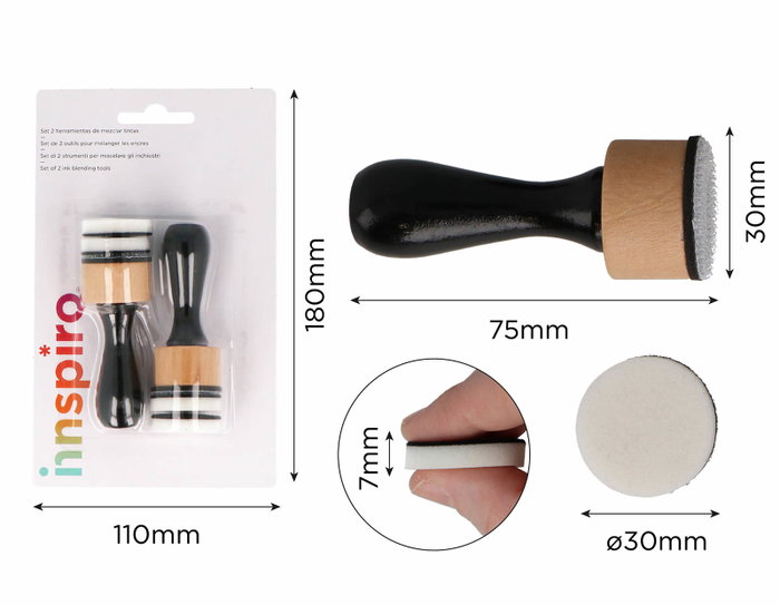 Innspiro Set de 2 outils de mélange d'encres avec 4 éponges de 3 cm de diamètre