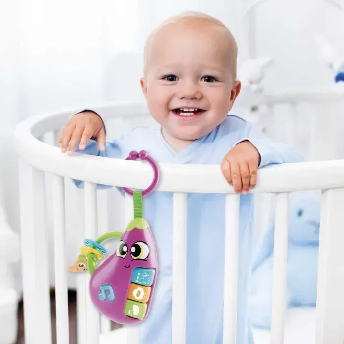 Lisciani Giochi Carotina Baby - Hochet électronique Aubergine avec mélodies, bruits d'animaux et anneaux de dentition - Jouet d'éveil pour bébé dès 3 mois