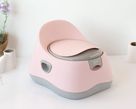 KioKids Pot de bébé d'apprentissage avec couvercle, poignées latérales, fond antidérapant et réceptacle amovible - Rosa y Gris, +12 mois