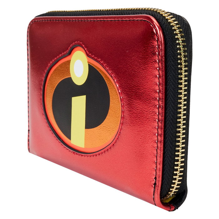 LOUNGEFLY Portefeuille 20e Anniversaire Les Indestructibles Disney Pixar en Cuir Vegan Métallisé avec Paillettes, Fermeture Éclair, 4 Fentes Cartes