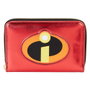 LOUNGEFLY Portefeuille 20e Anniversaire Les Indestructibles Disney Pixar en Cuir Vegan Métallisé avec Paillettes, Fermeture Éclair, 4 Fentes Cartes