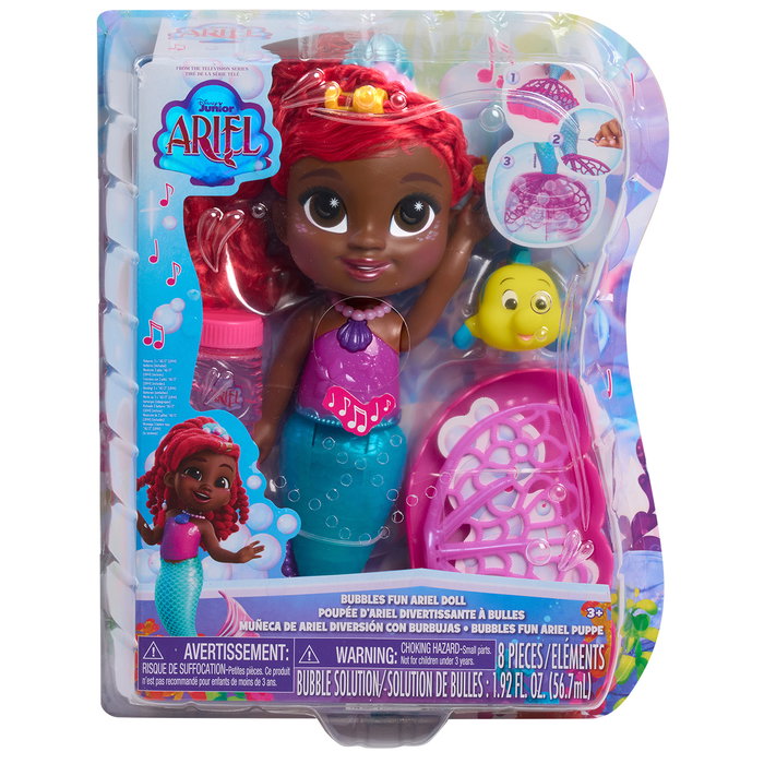 Just Play Poupée Ariel Junior Bubbles 39902 avec effets sonores et bulles, Disney, 30 cm