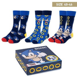 Cerdá Pack de 3 paires de chaussettes Sonic en boîte - Taille 40-46 (Réf: pack 3 piezas sonic en caja)