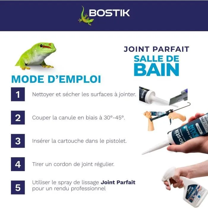 Bostik Joint Parfait - Mastic silicone haute qualité pour salle de bain, anti-moisissures, blanc, 280 ml - Pour joints de baignoire, douche, vasque, carrelage Bostik Joint Parfait - Mastic silicone haute qualité pour salle de bain, anti-moisissures, blanc, 280 ml - Pour joints de baignoire, douche, vasque, carrelage