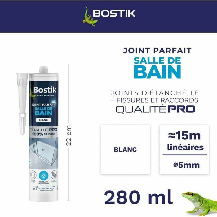 Bostik Joint Parfait Mastic silicone salle de bain blanc 280 ml Bostik Joint Parfait Mastic silicone salle de bain blanc 280 ml