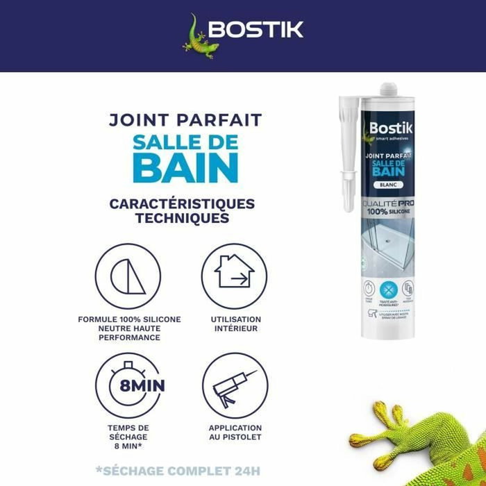 Bostik Joint Parfait Mastic silicone salle de bain blanc 280 ml Bostik Joint Parfait Mastic silicone salle de bain blanc 280 ml