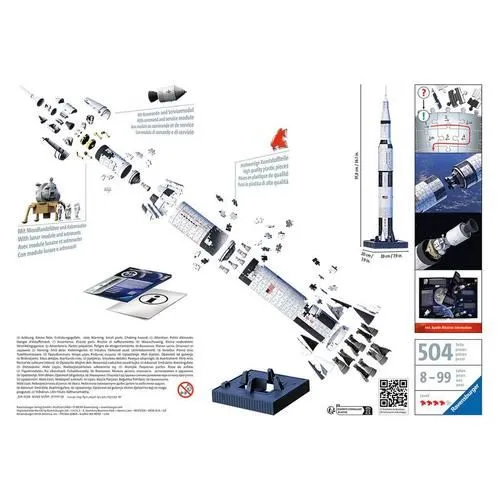 Ravensburger Puzzle 3D Fusée spatiale Saturne V NASA - 440 pièces - Assemblage sans colle - À partir de 8 ans