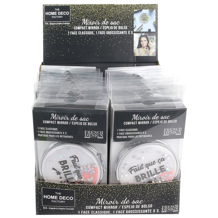 Home Deco Factory Lot de 2 miroirs de poche avec étui, modèles assortis Home Deco Factory Lot de 2 miroirs de poche avec étui, modèles assortis
