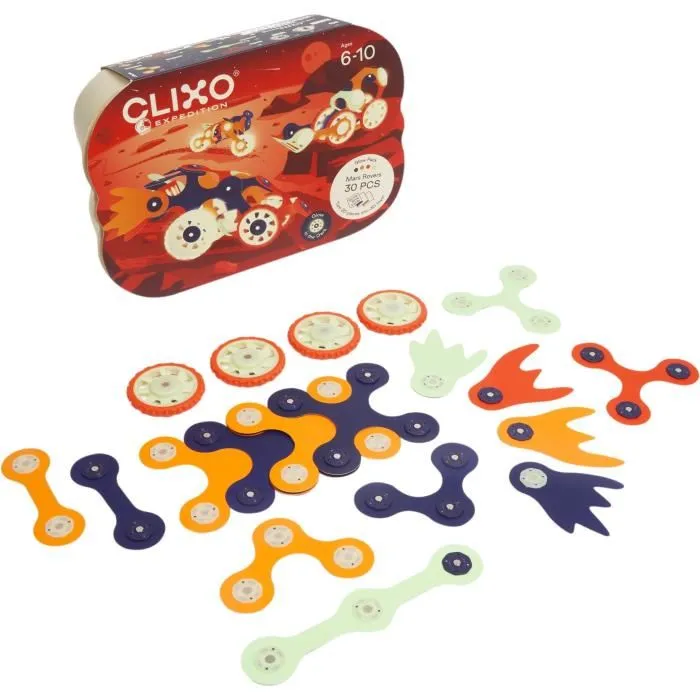 Clixo Gipsy Toys - Jeu de construction magnétique flexible 30 pièces brillant dans le noir, compatible avec tous les packs, à partir de 6 ans