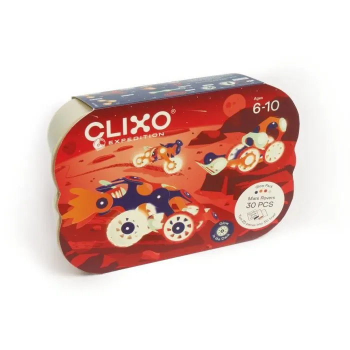 Clixo Gipsy Toys - Jeu de construction magnétique flexible 30 pièces brillant dans le noir, compatible avec tous les packs, à partir de 6 ans