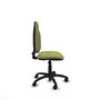 Chaise de bureau Algarra avec mécanisme Contact permanent de base, rembourrée de tissu vert olive. Équipée d'une base en polyamide noir, sans accoudoirs et de roulettes en nylon de 50 mm.