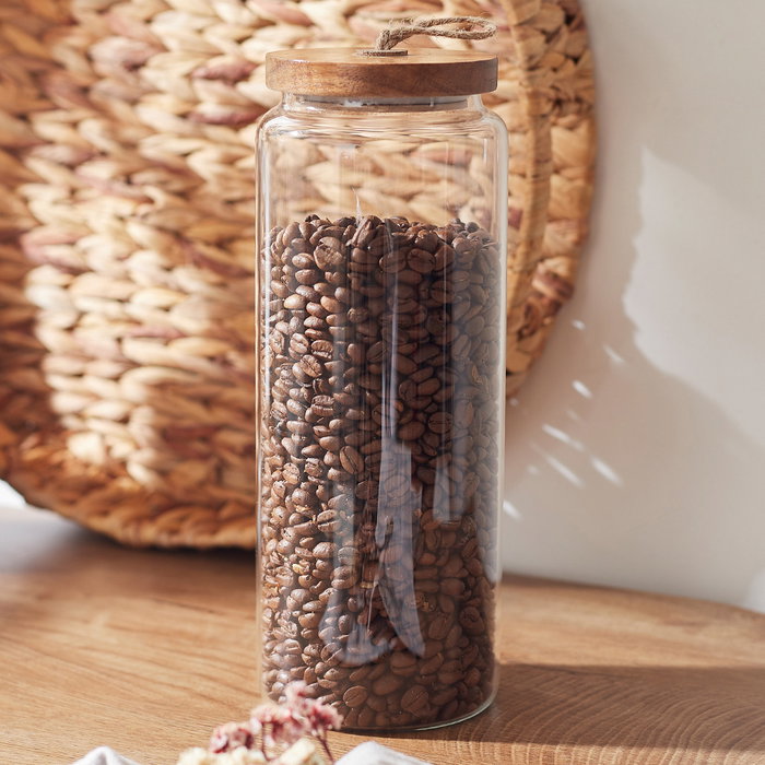 Home Deco Factory Bocal en verre borosilicate avec couvercle en acacia Home Deco Factory Bocal en verre borosilicate avec couvercle en acacia
