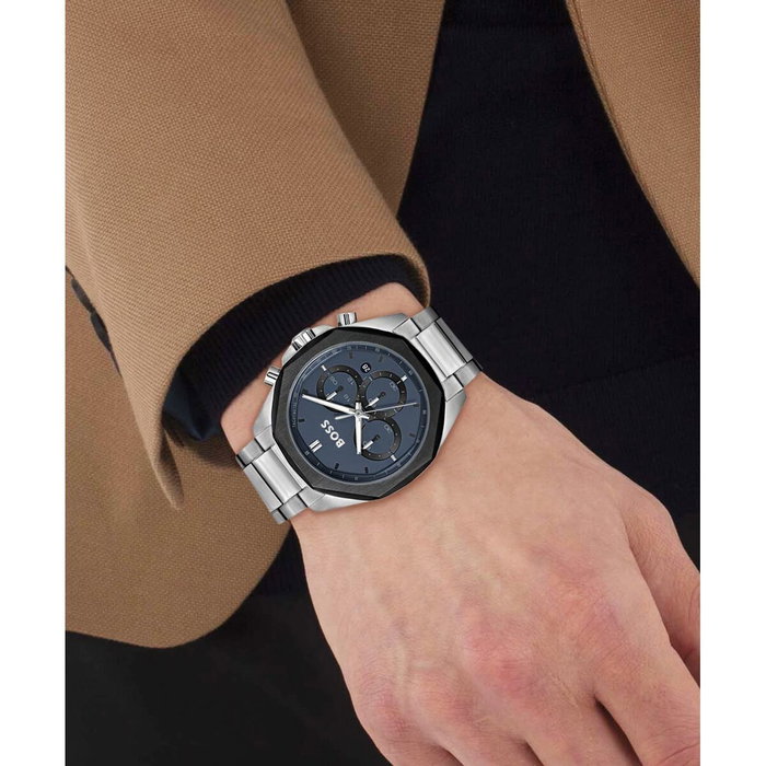 Boss 1514015 avec cadran bleu et bracelet gris