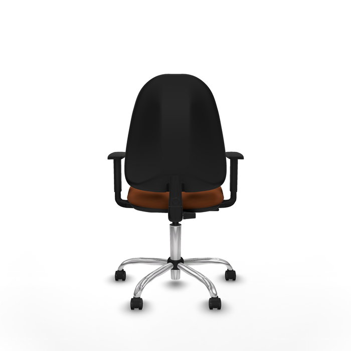 Chaise Algarra Contact permament de base Cuir écologique Marron Structure chromée Accoudoir 1D Sans appui-tête Roulettes autofreinées