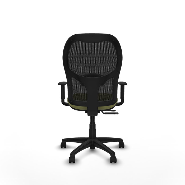 Chaise Alocén Synchrone/Traslack tissu Vert olive Maille Noir Structure polyamide noire Accoudoir 1D Sans appui-tête Roulettes en nylon 50 mm