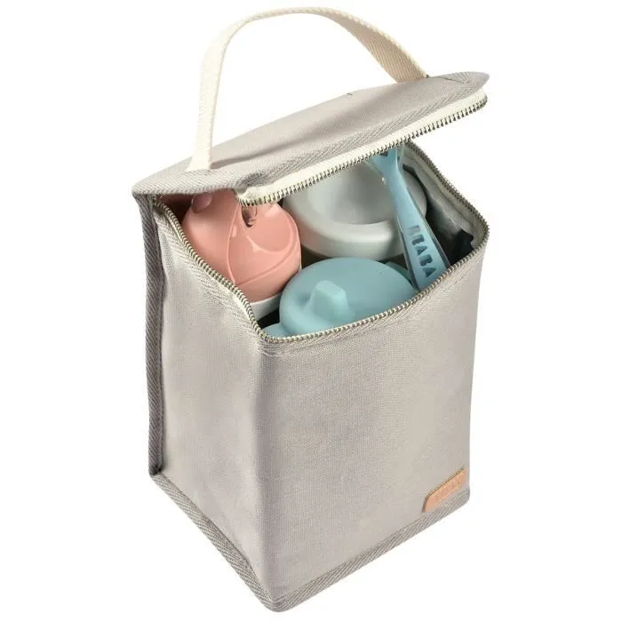 Beaba Pochette repas isotherme bébé - Grande capacité - Gris perle