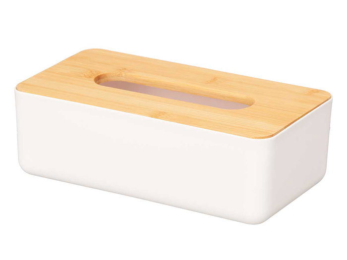 Berilo Porte-mouchoirs blanc avec couvercle en bambou 26cm Berilo Porte-mouchoirs blanc avec couvercle en bambou 26cm