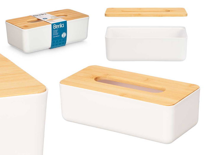 Berilo Porte-mouchoirs blanc avec couvercle en bambou 26cm Berilo Porte-mouchoirs blanc avec couvercle en bambou 26cm